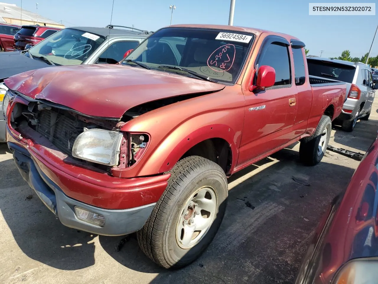 2003 Toyota Tacoma Xtracab Prerunner VIN: 5TESN92N53Z302072 Lot: 56924584