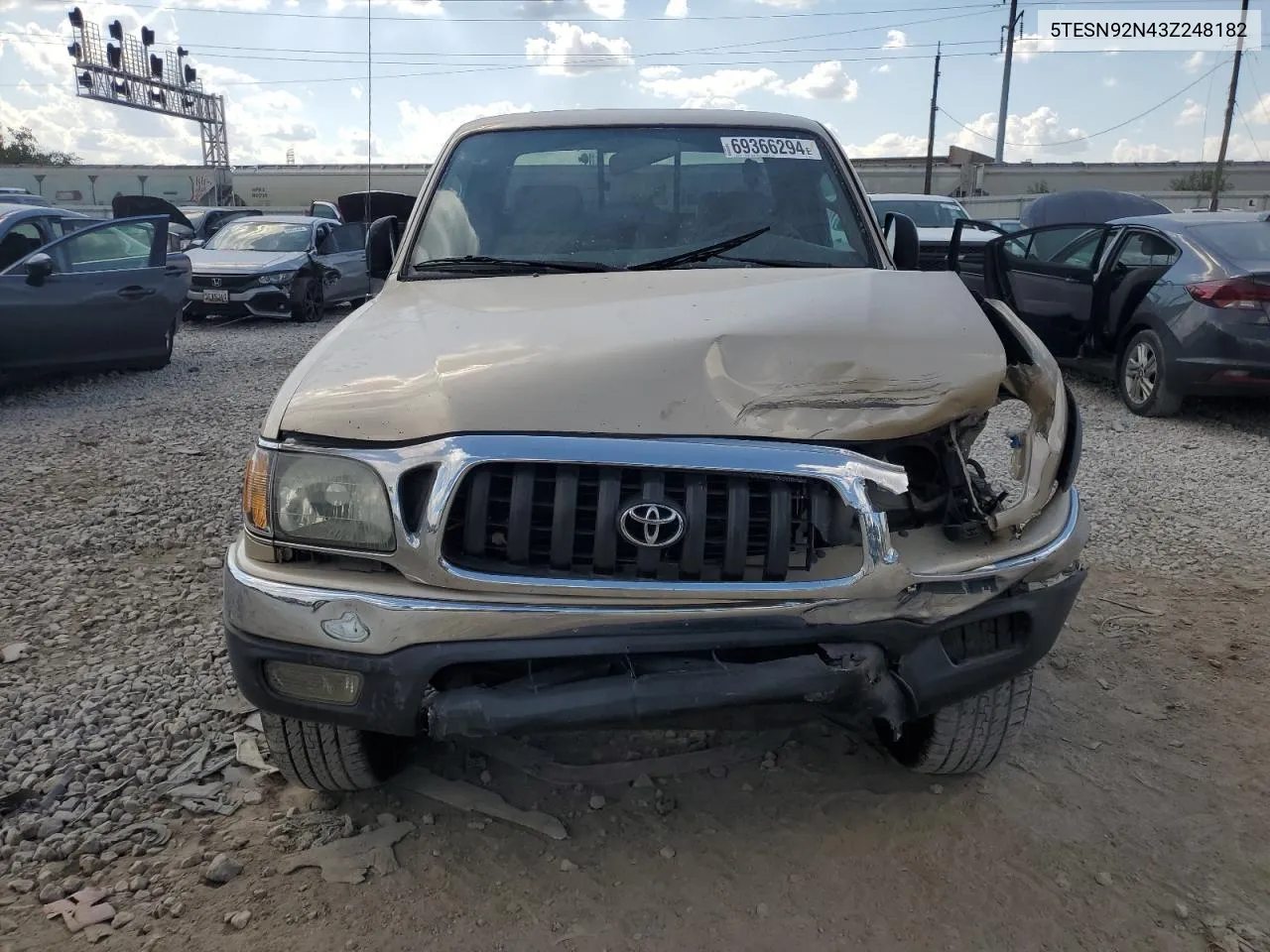 2003 Toyota Tacoma Xtracab Prerunner VIN: 5TESN92N43Z248182 Lot: 69366294