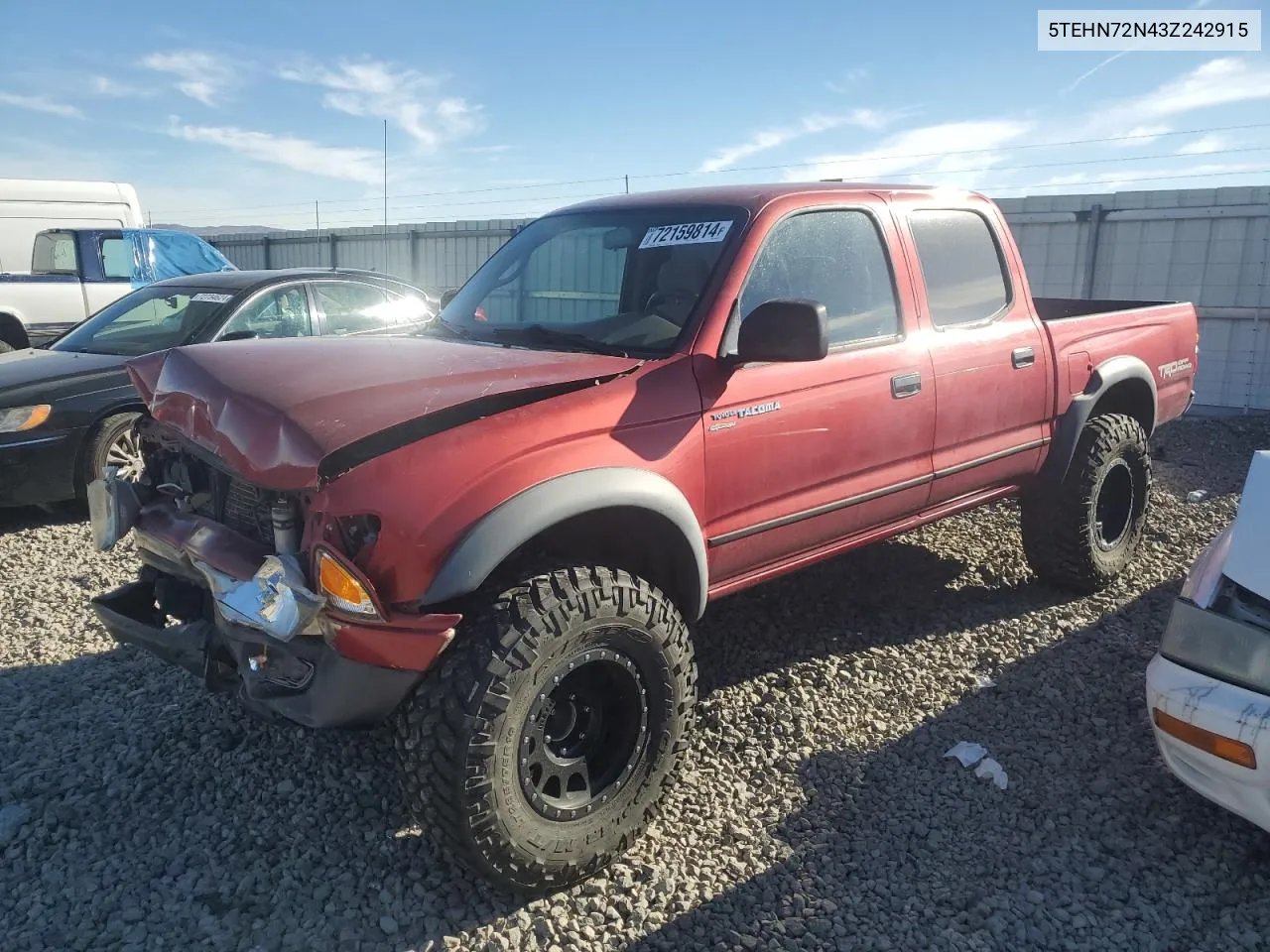 2003 Toyota Tacoma Double Cab VIN: 5TEHN72N43Z242915 Lot: 72159814