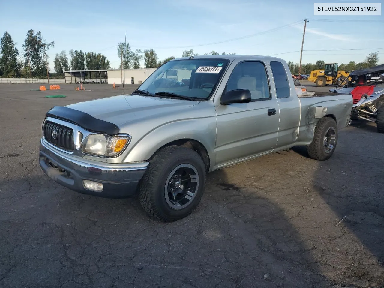 2003 Toyota Tacoma Xtracab VIN: 5TEVL52NX3Z151922 Lot: 75058924