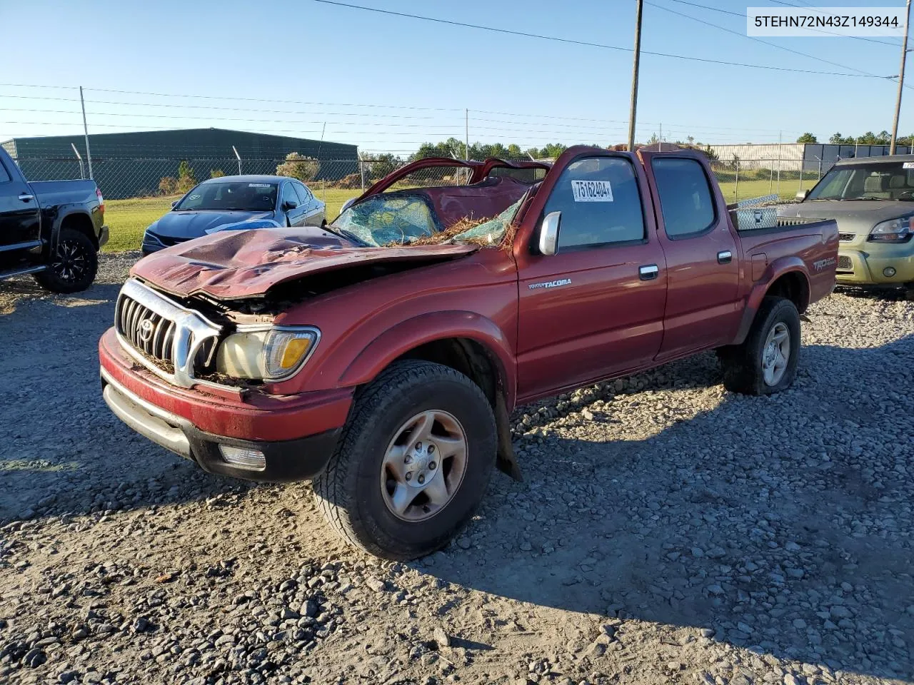 2003 Toyota Tacoma Double Cab VIN: 5TEHN72N43Z149344 Lot: 75162404