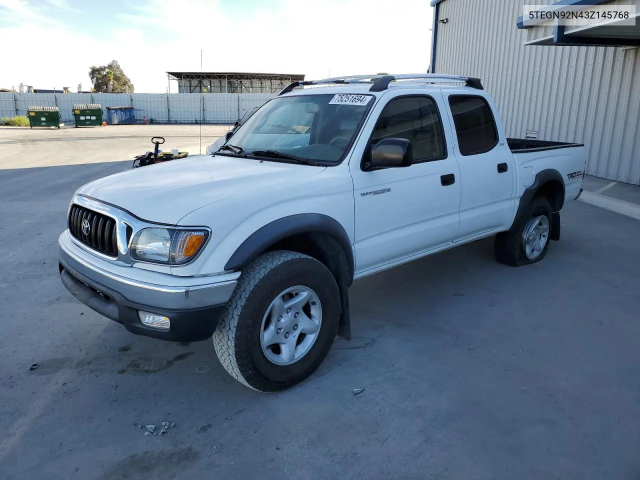 2003 Toyota Tacoma Double Cab Prerunner VIN: 5TEGN92N43Z145768 Lot: 75251694