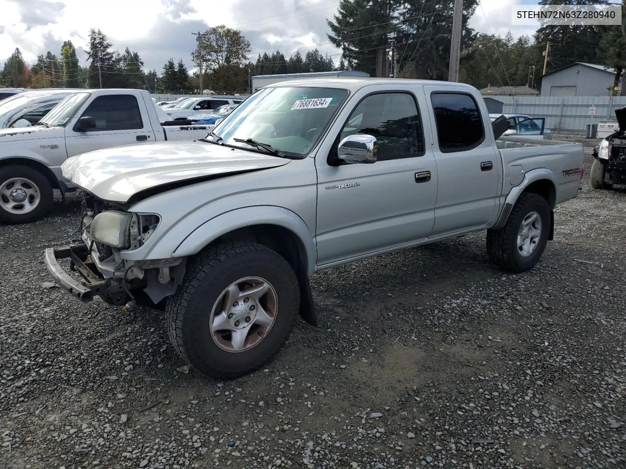 2003 Toyota Tacoma Double Cab VIN: 5TEHN72N63Z280940 Lot: 76881634