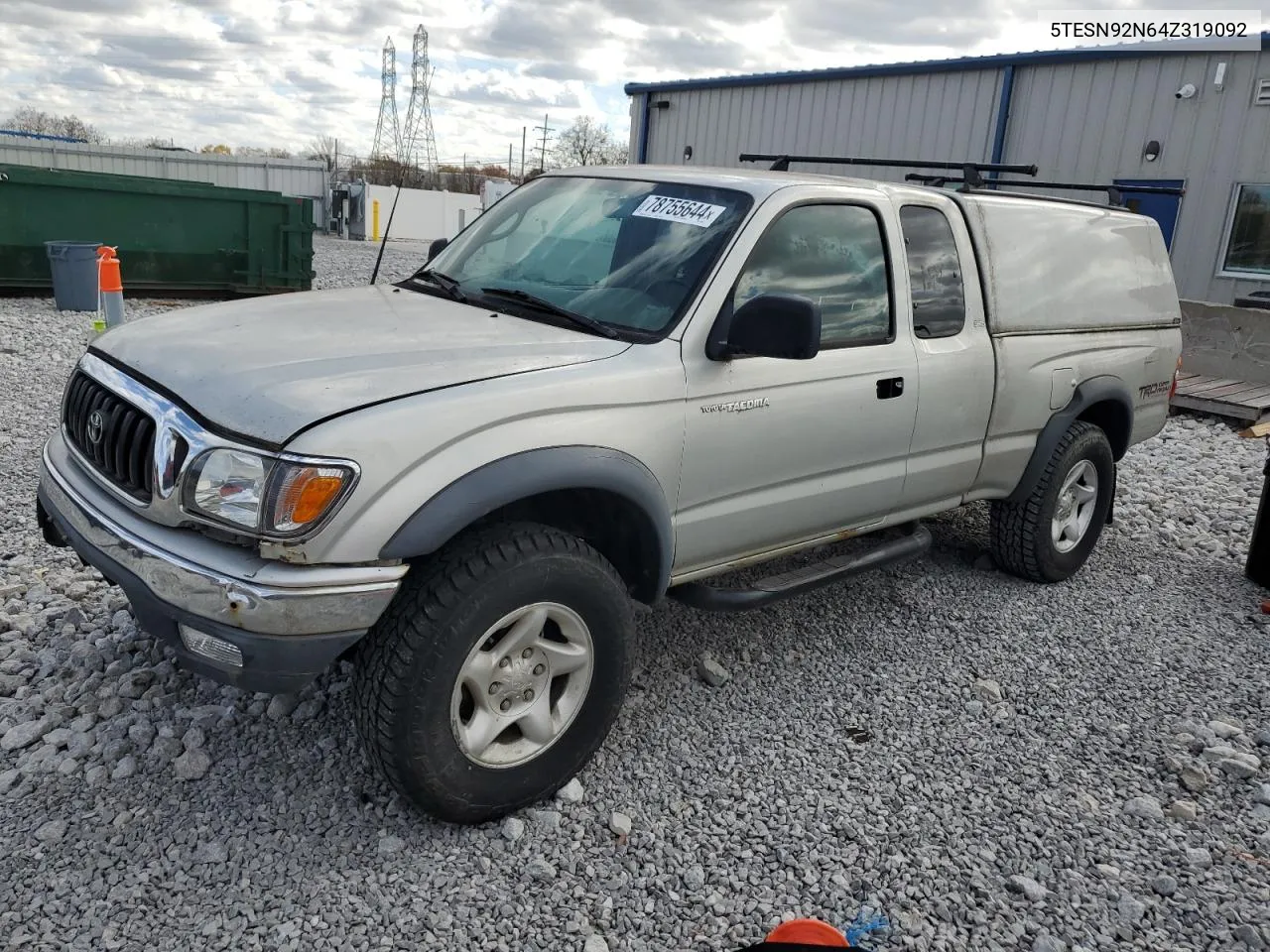 2004 Toyota Tacoma Xtracab Prerunner VIN: 5TESN92N64Z319092 Lot: 78755644