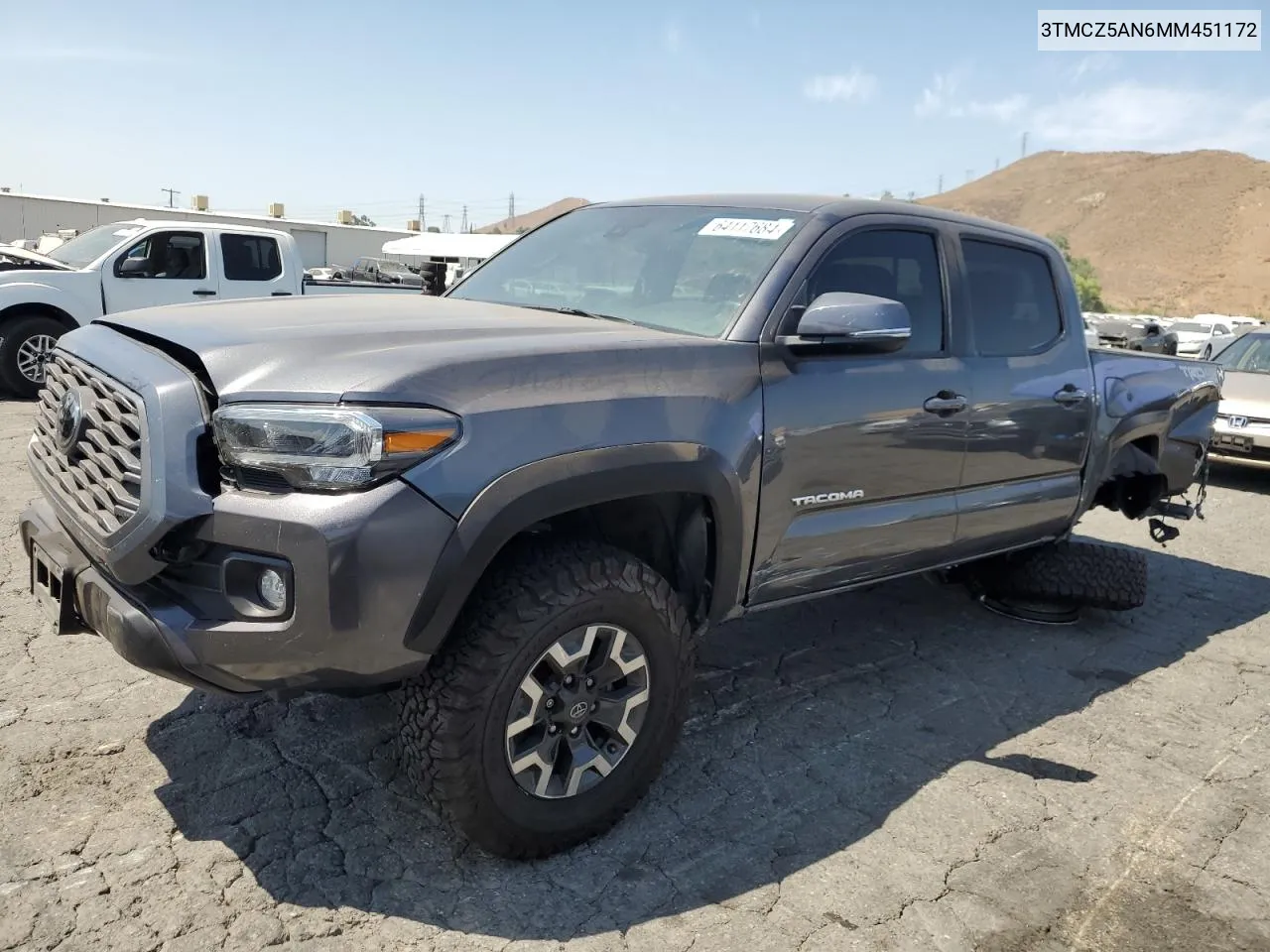 2021 Toyota Tacoma Double Cab VIN: 3TMCZ5AN6MM451172 Lot: 64117684