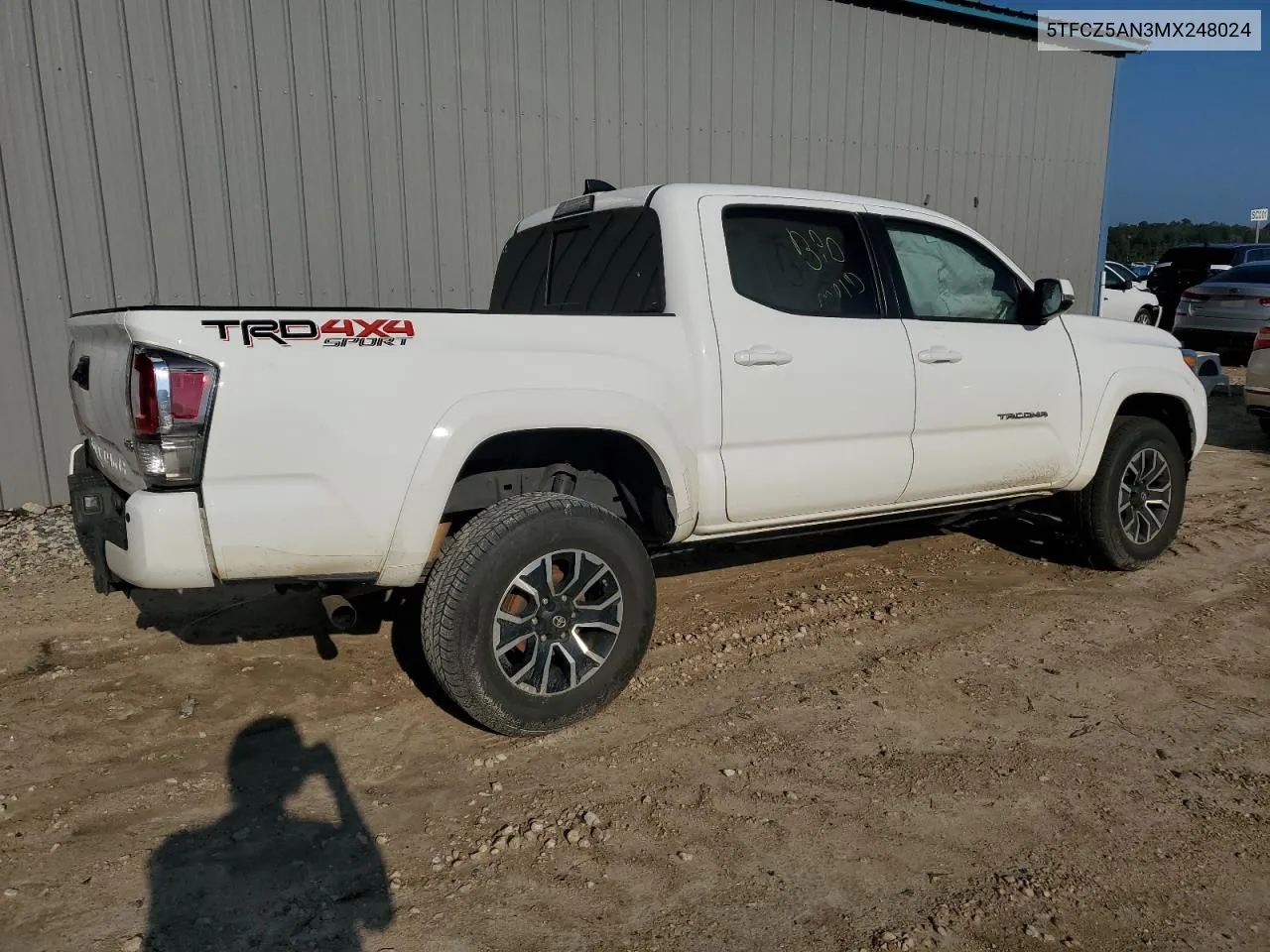 2021 Toyota Tacoma Double Cab VIN: 5TFCZ5AN3MX248024 Lot: 72208814