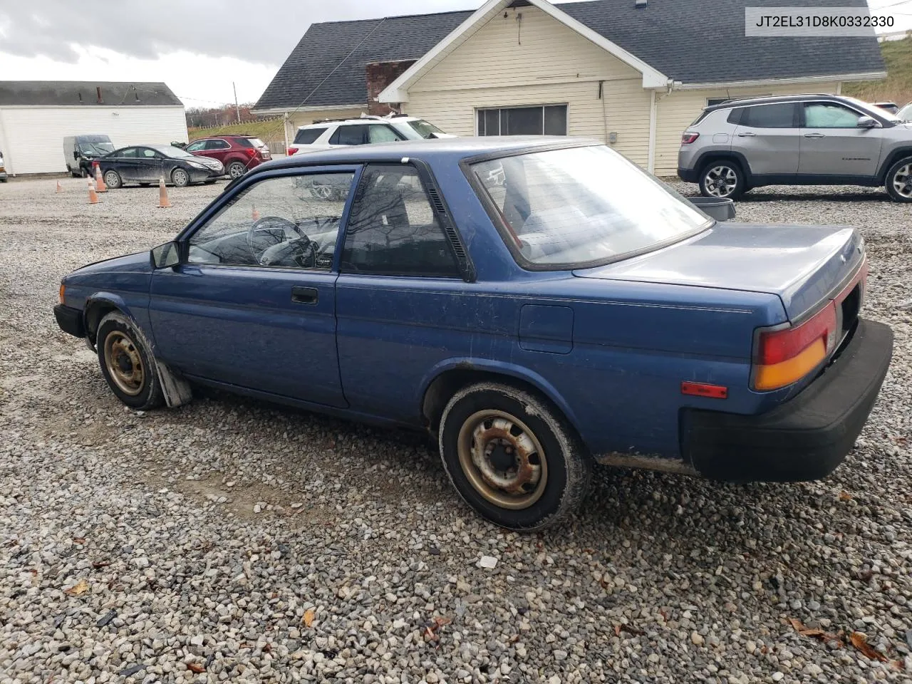 1989 Toyota Tercel VIN: JT2EL31D8K0332330 Lot: 77784844