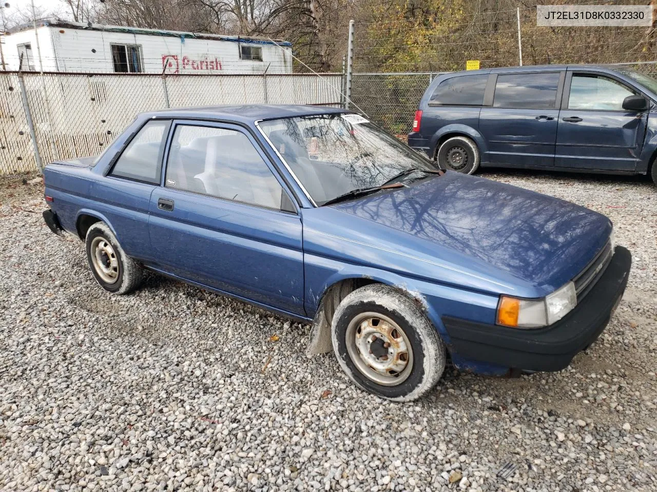 1989 Toyota Tercel VIN: JT2EL31D8K0332330 Lot: 77784844