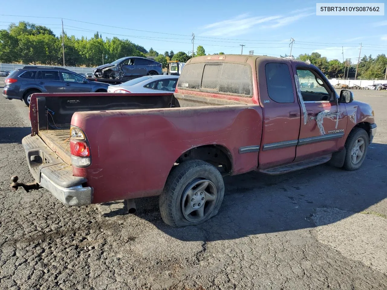 2000 Toyota Tundra Access Cab VIN: 5TBRT3410YS087662 Lot: 69702624