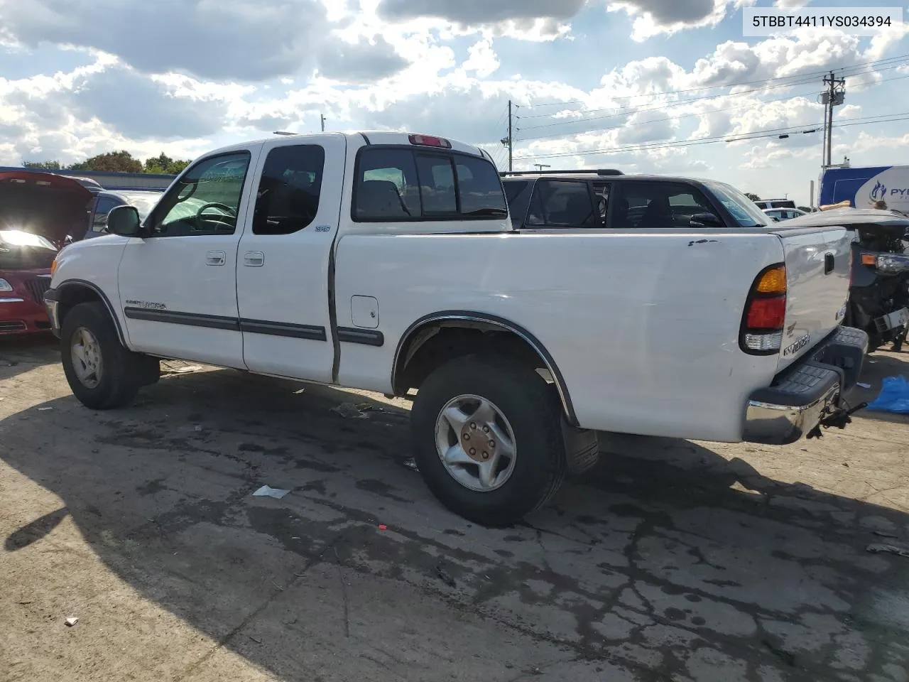 2000 Toyota Tundra Access Cab VIN: 5TBBT4411YS034394 Lot: 70028464