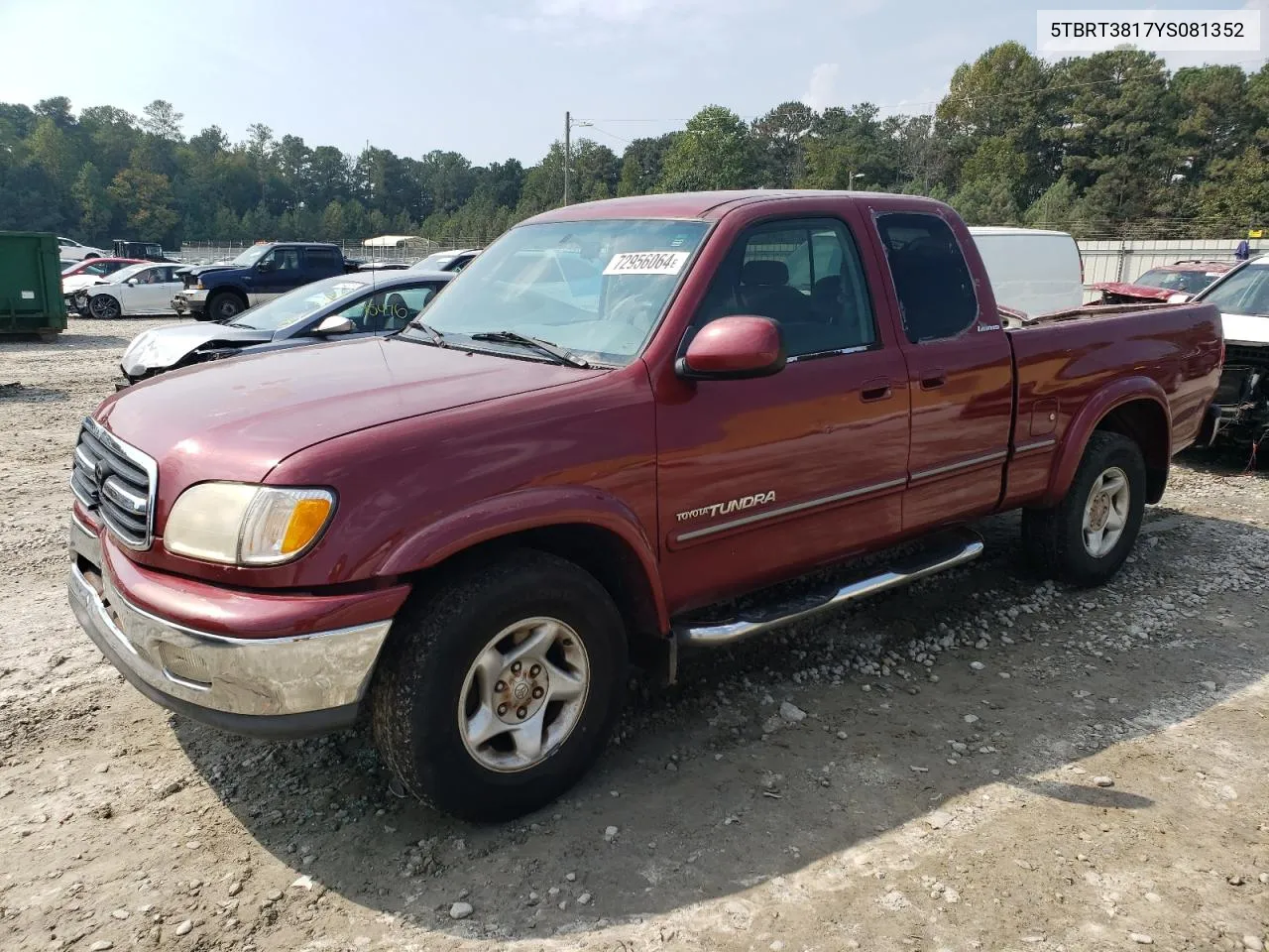 2000 Toyota Tundra Access Cab Limited VIN: 5TBRT3817YS081352 Lot: 72956064