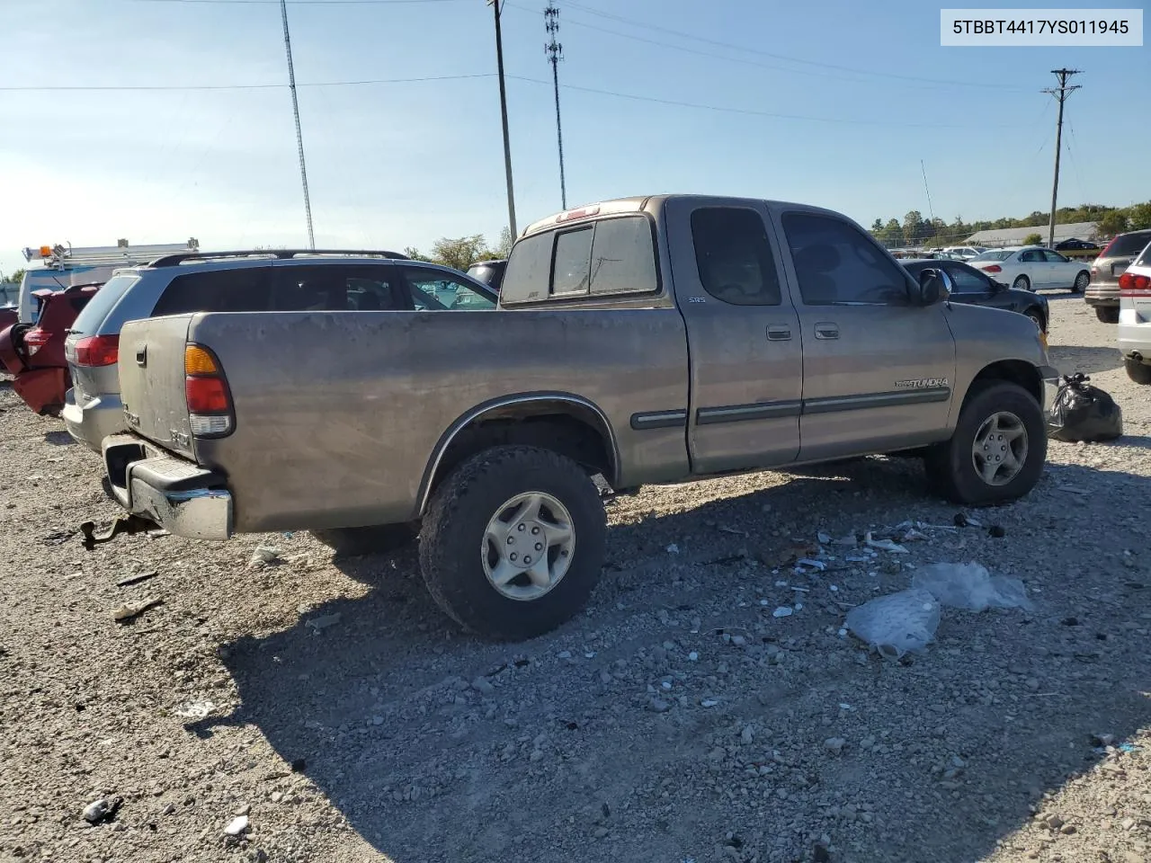 2000 Toyota Tundra Access Cab VIN: 5TBBT4417YS011945 Lot: 73528894