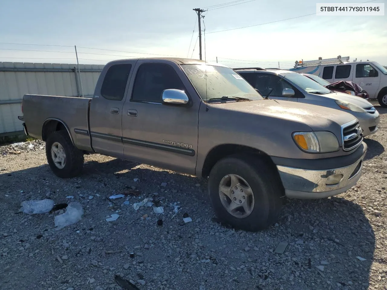 2000 Toyota Tundra Access Cab VIN: 5TBBT4417YS011945 Lot: 73528894