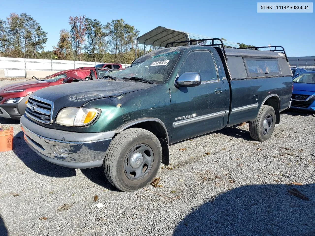 2000 Toyota Tundra Sr5 VIN: 5TBKT4414YS086604 Lot: 75456934