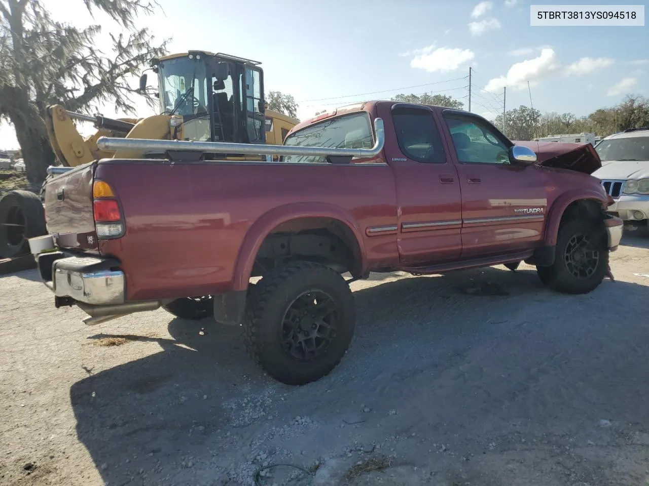 2000 Toyota Tundra Access Cab Limited VIN: 5TBRT3813YS094518 Lot: 77187104