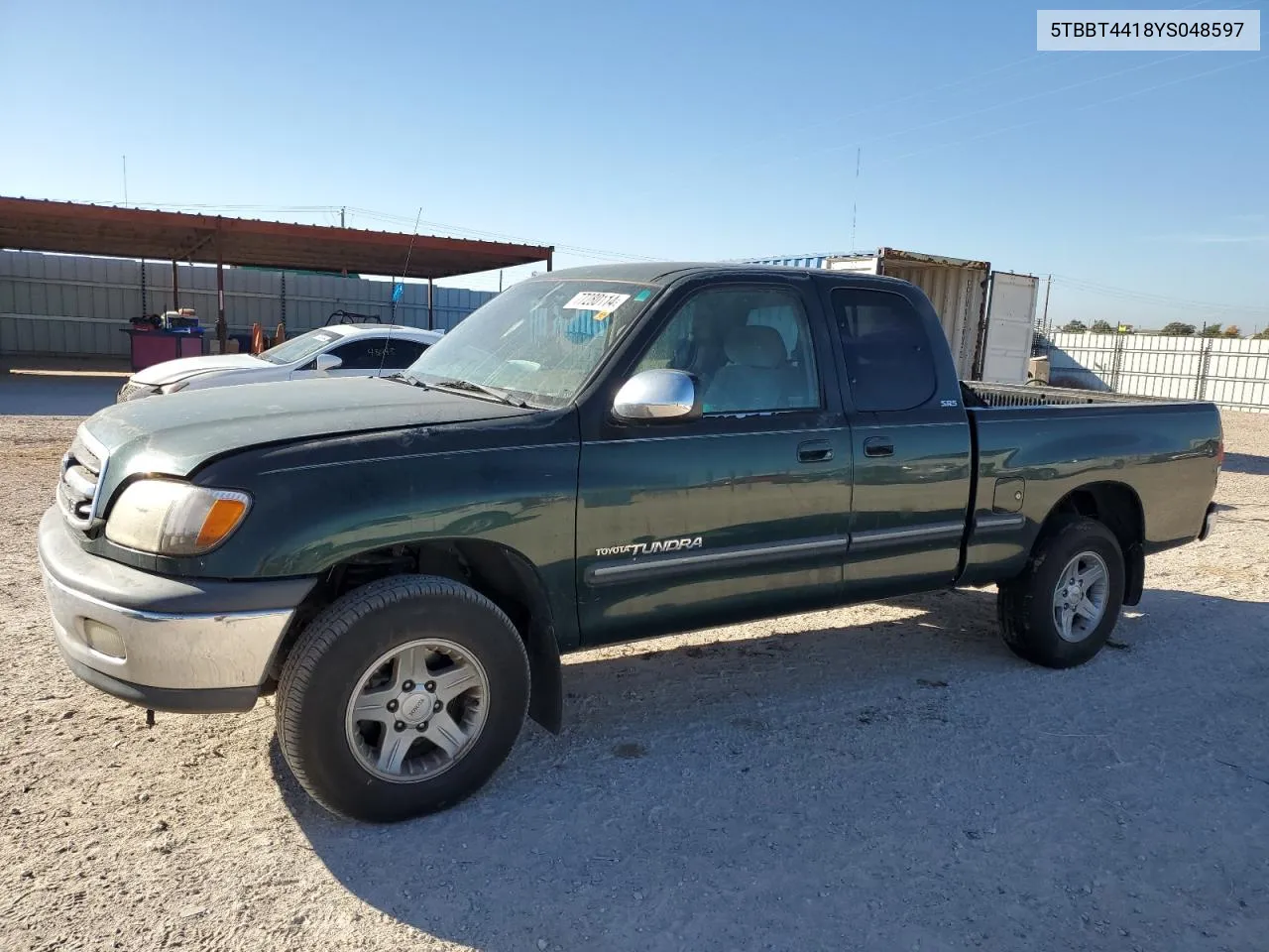 2000 Toyota Tundra Access Cab VIN: 5TBBT4418YS048597 Lot: 77280114