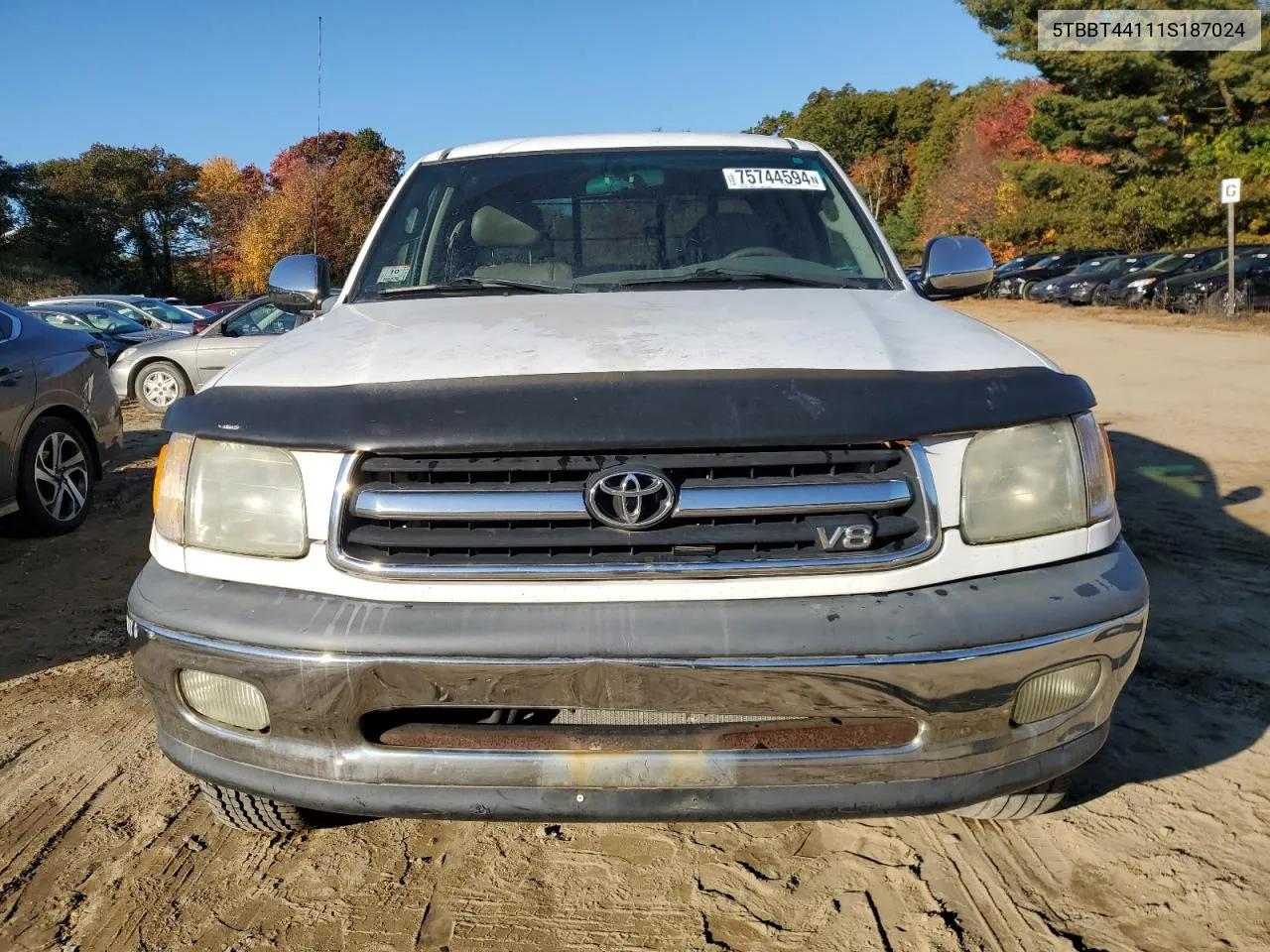 2001 Toyota Tundra Access Cab VIN: 5TBBT44111S187024 Lot: 75744594