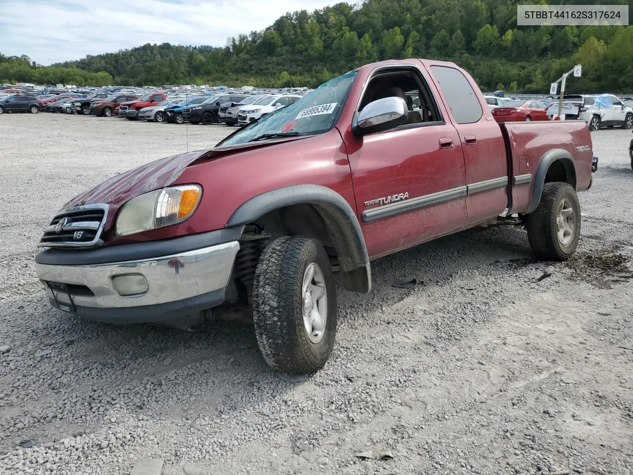 2002 Toyota Tundra Access Cab VIN: 5TBBT44162S317624 Lot: 68995394