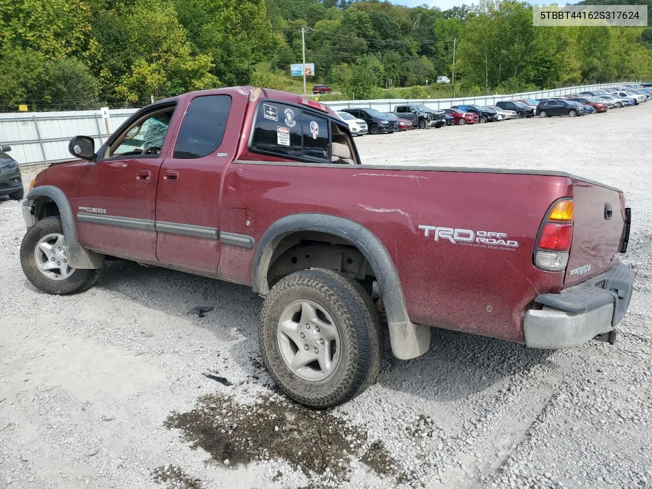 2002 Toyota Tundra Access Cab VIN: 5TBBT44162S317624 Lot: 68995394