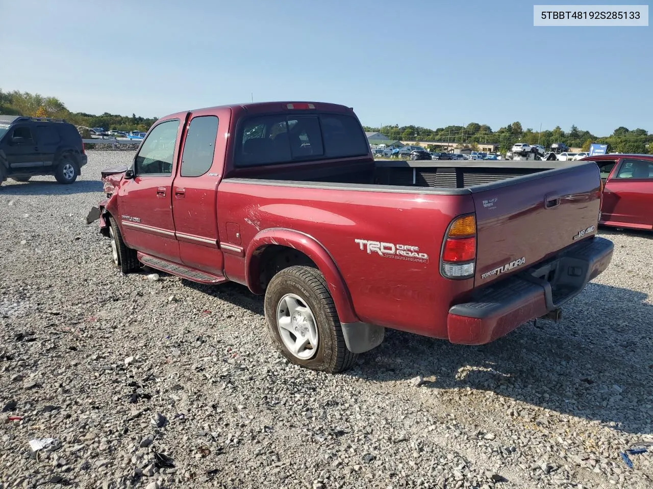 2002 Toyota Tundra Access Cab Limited VIN: 5TBBT48192S285133 Lot: 70382414