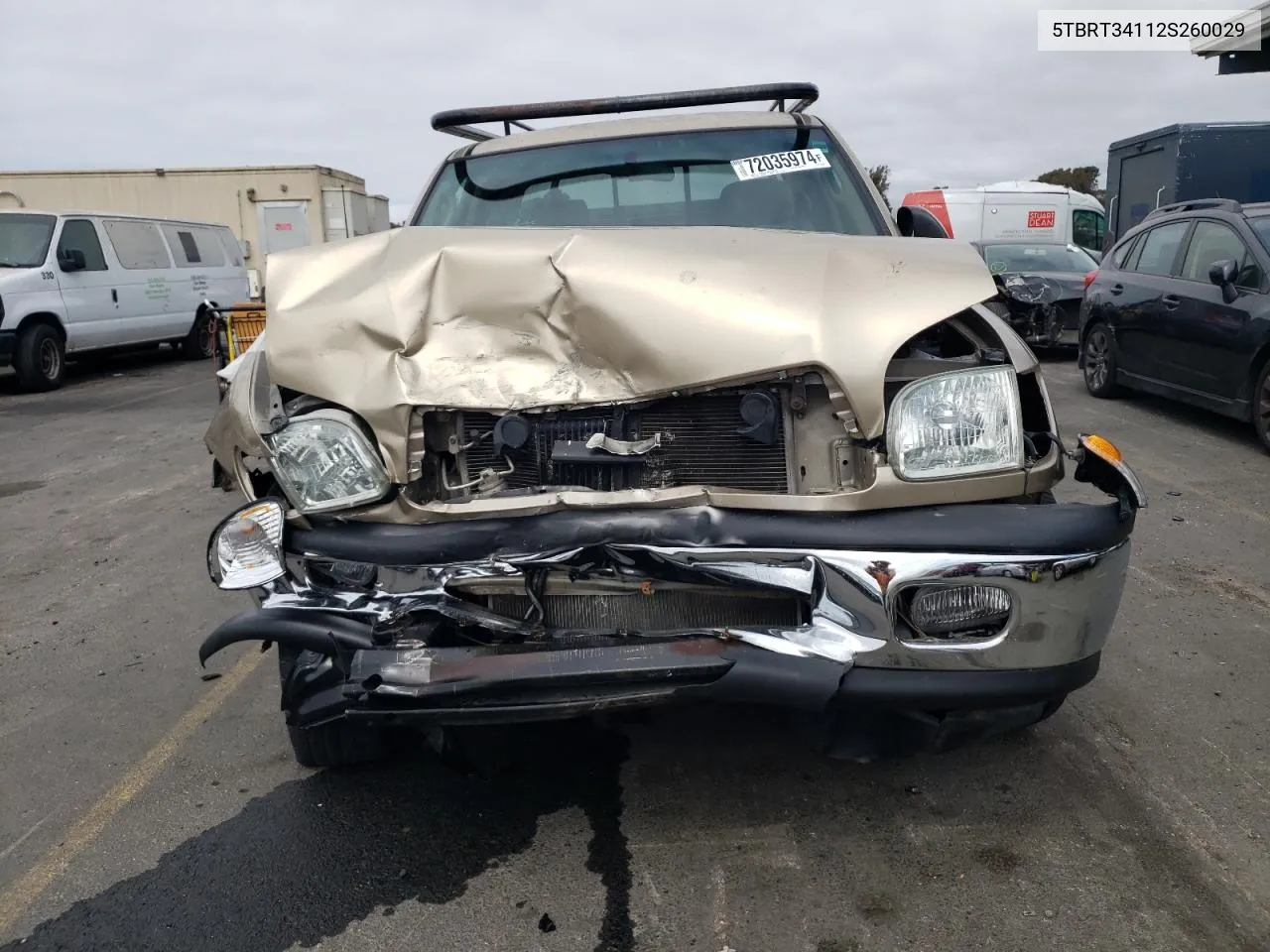 2002 Toyota Tundra Access Cab VIN: 5TBRT34112S260029 Lot: 72035974