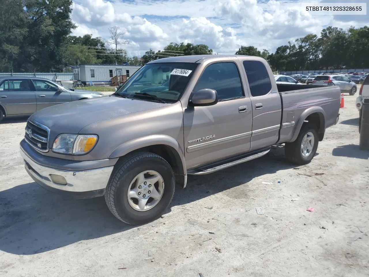 2002 Toyota Tundra Access Cab Limited VIN: 5TBBT48132S328655 Lot: 74176064