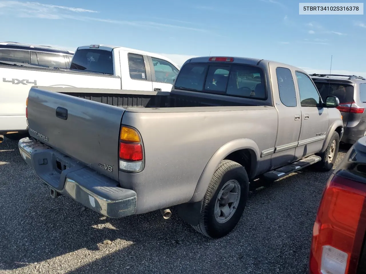 2002 Toyota Tundra Access Cab VIN: 5TBRT34102S316378 Lot: 74775714