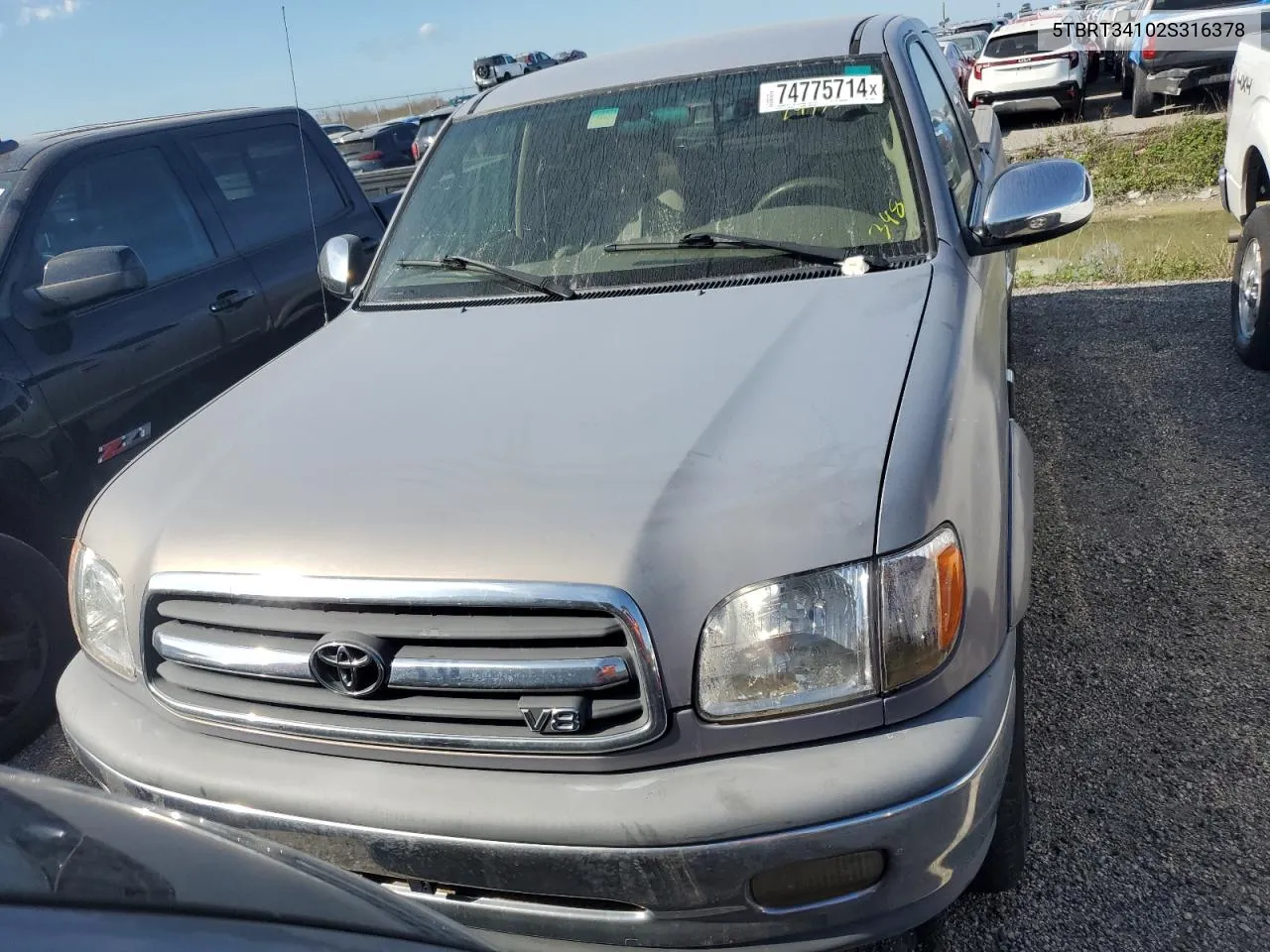 2002 Toyota Tundra Access Cab VIN: 5TBRT34102S316378 Lot: 74775714