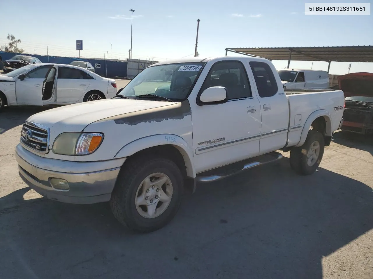 2002 Toyota Tundra Access Cab Limited VIN: 5TBBT48192S311651 Lot: 76245714