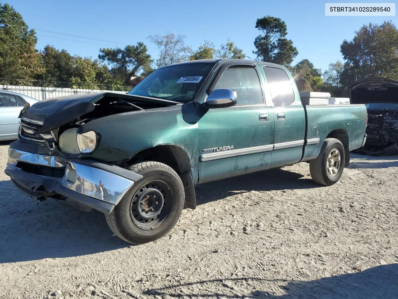 2002 Toyota Tundra Access Cab VIN: 5TBRT34102S289540 Lot: 77369364