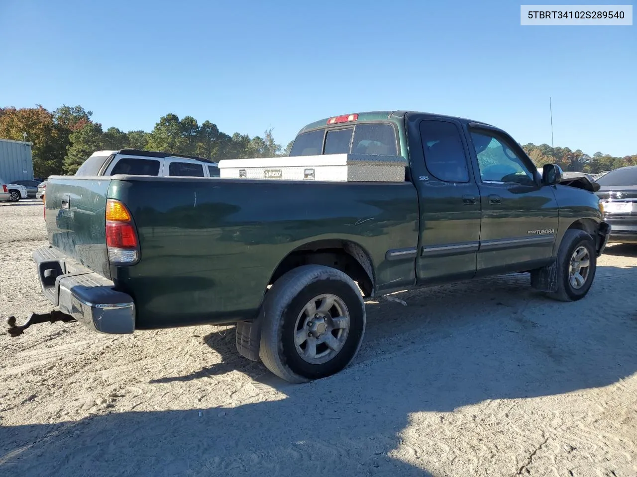 2002 Toyota Tundra Access Cab VIN: 5TBRT34102S289540 Lot: 77369364