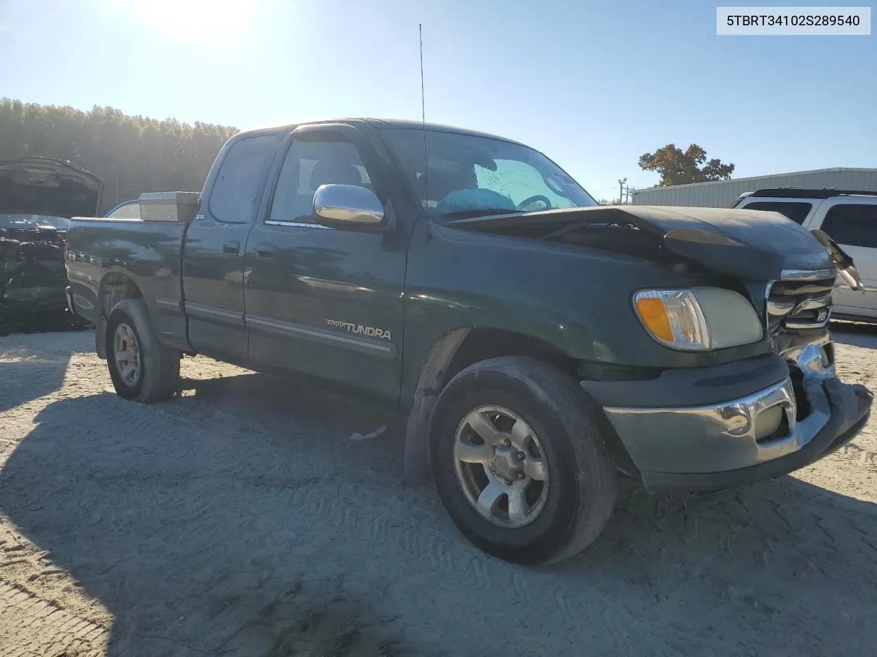 2002 Toyota Tundra Access Cab VIN: 5TBRT34102S289540 Lot: 77369364