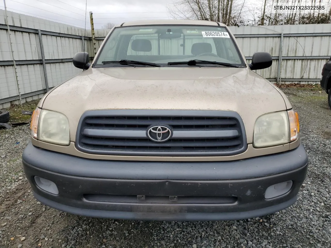 2002 Toyota Tundra VIN: 5TBJN321X2S322585 Lot: 80620574