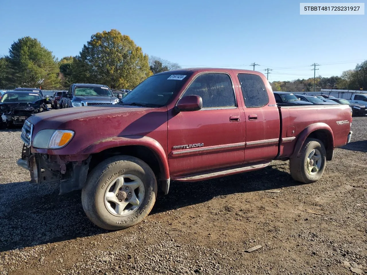 2002 Toyota Tundra Access Cab Limited VIN: 5TBBT48172S231927 Lot: 81641424