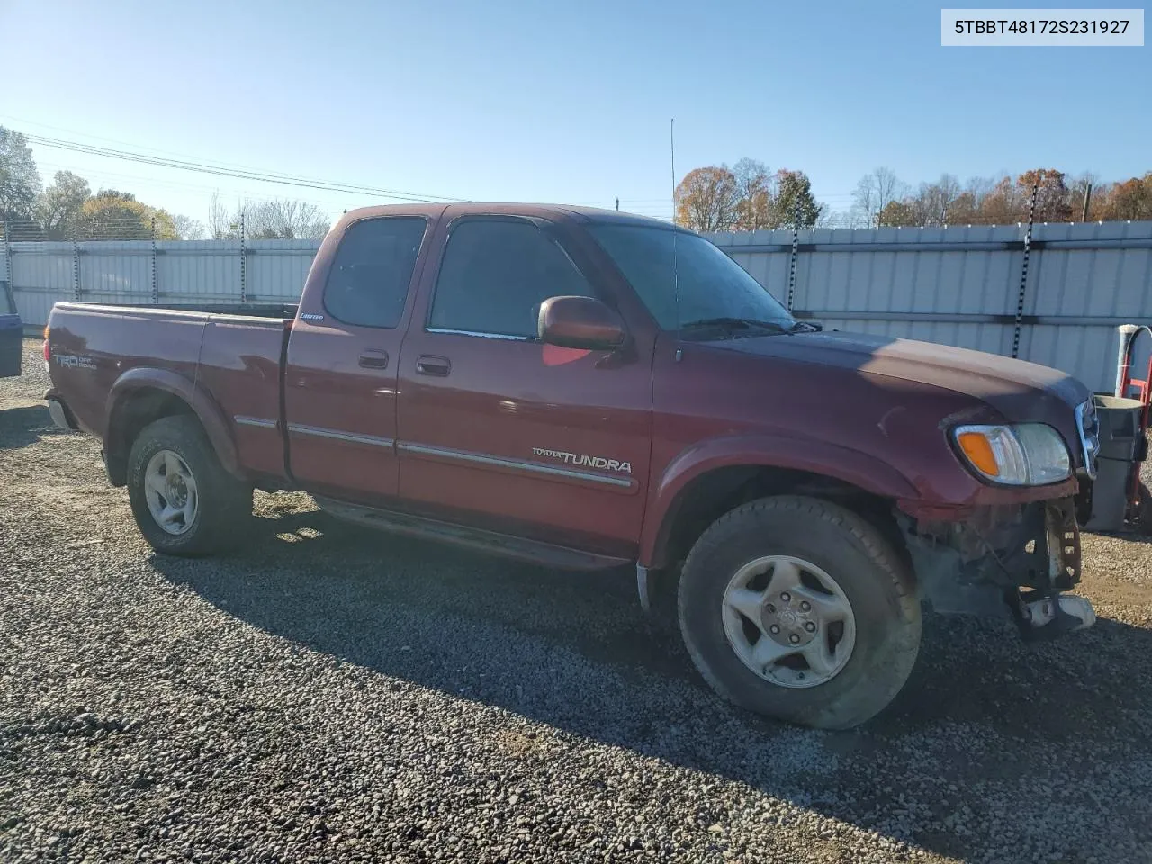 2002 Toyota Tundra Access Cab Limited VIN: 5TBBT48172S231927 Lot: 81641424