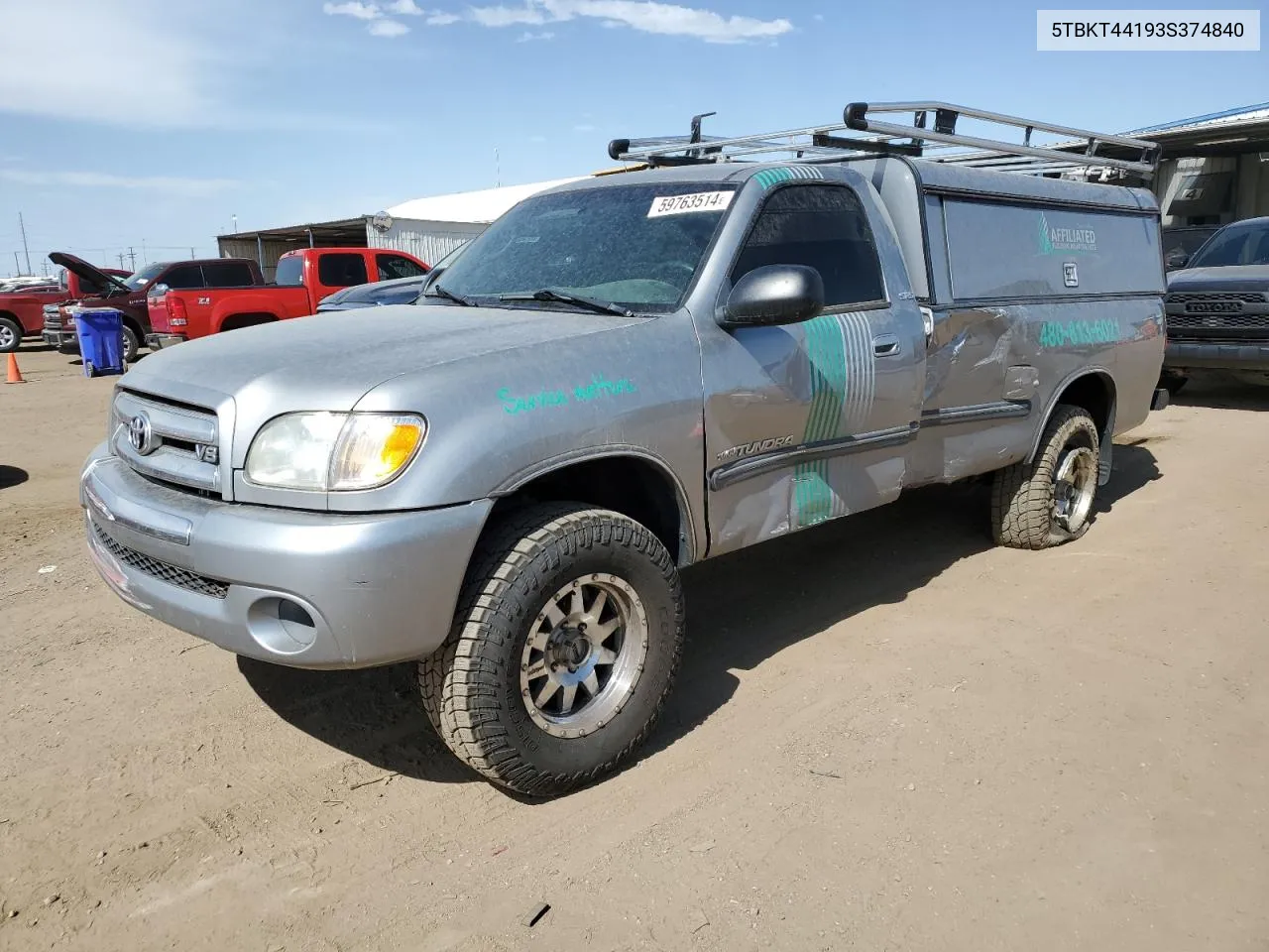 2003 Toyota Tundra Sr5 VIN: 5TBKT44193S374840 Lot: 59763514