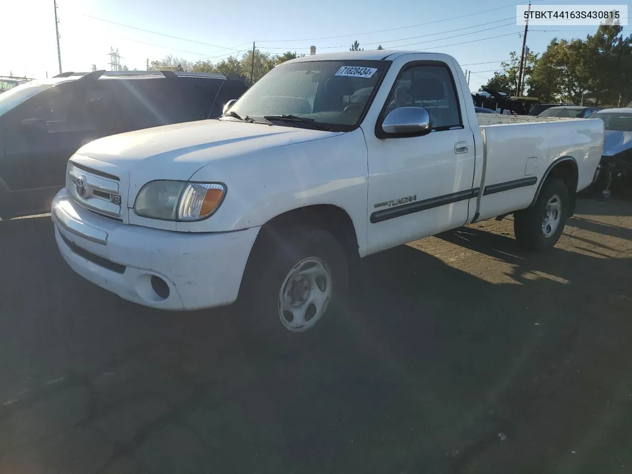 2003 Toyota Tundra Sr5 VIN: 5TBKT44163S430815 Lot: 71828434