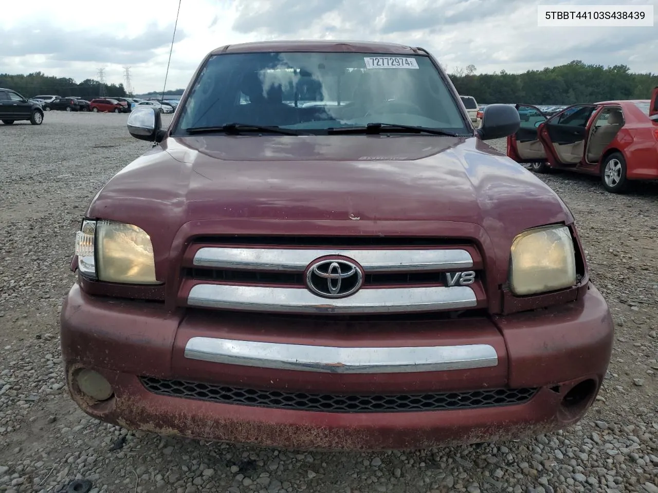 2003 Toyota Tundra Access Cab Sr5 VIN: 5TBBT44103S438439 Lot: 72772974