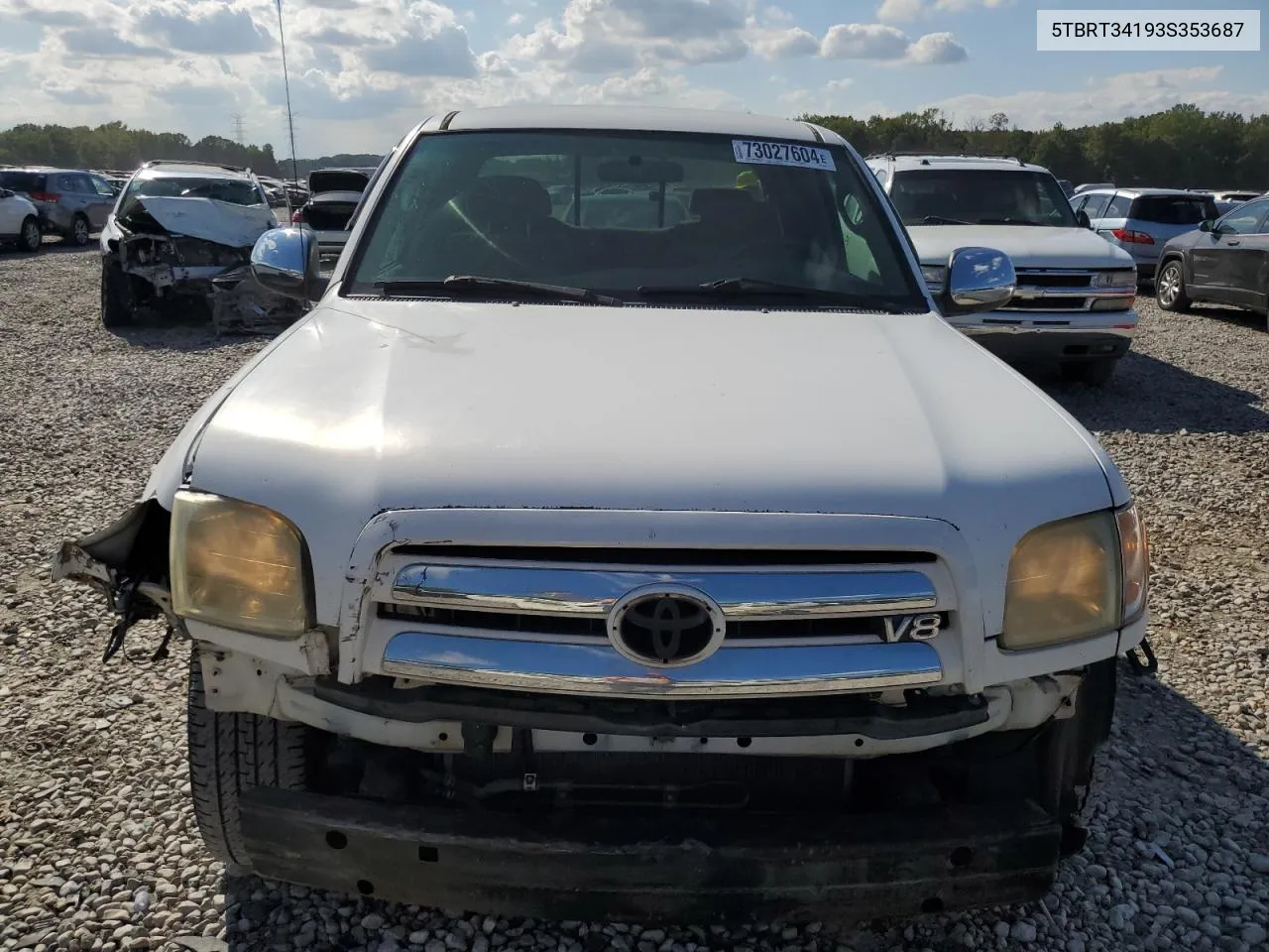 2003 Toyota Tundra Access Cab Sr5 VIN: 5TBRT34193S353687 Lot: 73027604