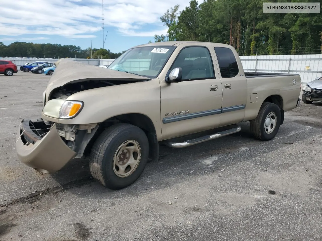 2003 Toyota Tundra Access Cab Sr5 VIN: 5TBRN34183S350922 Lot: 75209574