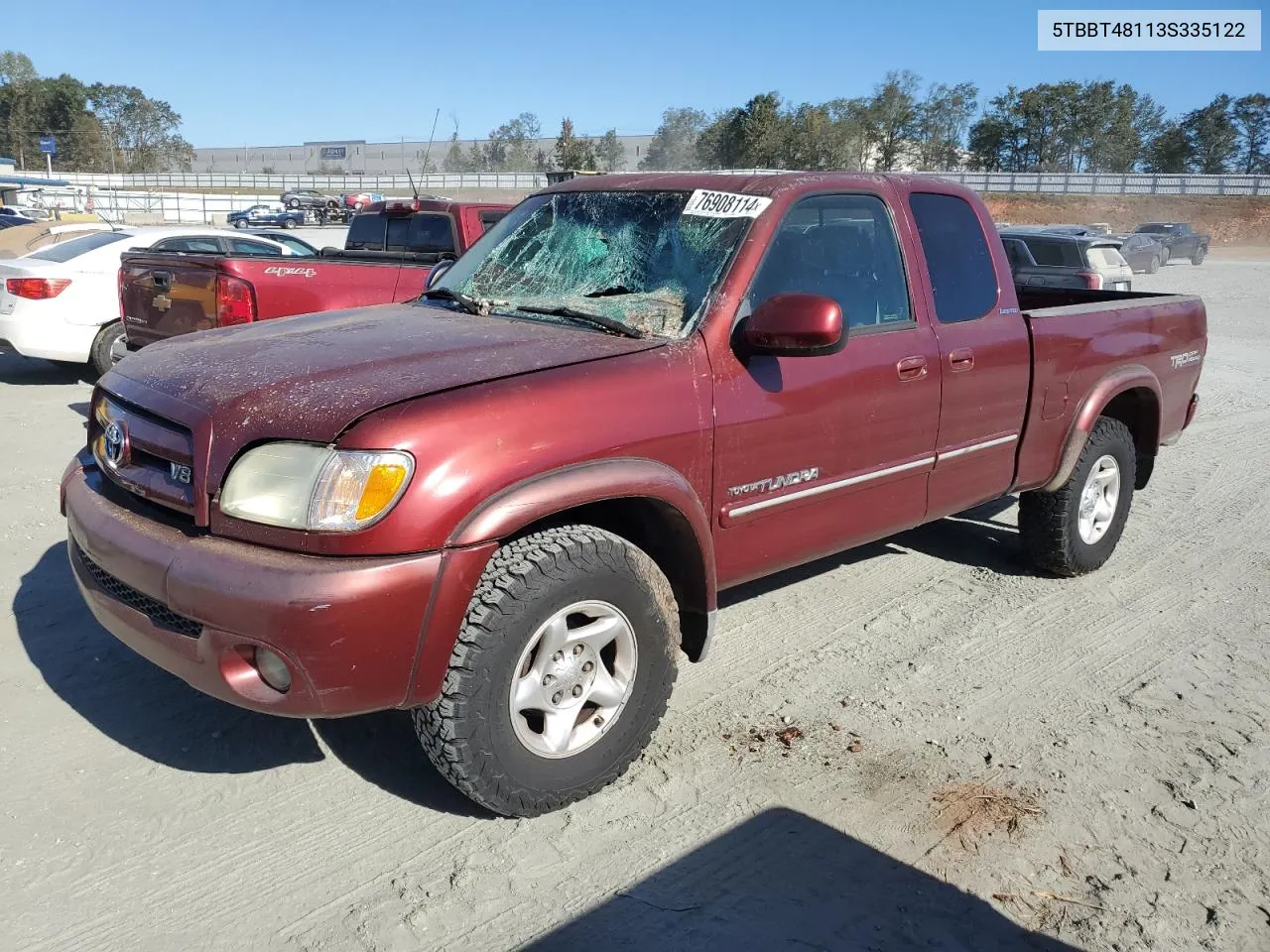 2003 Toyota Tundra Access Cab Limited VIN: 5TBBT48113S335122 Lot: 76908114