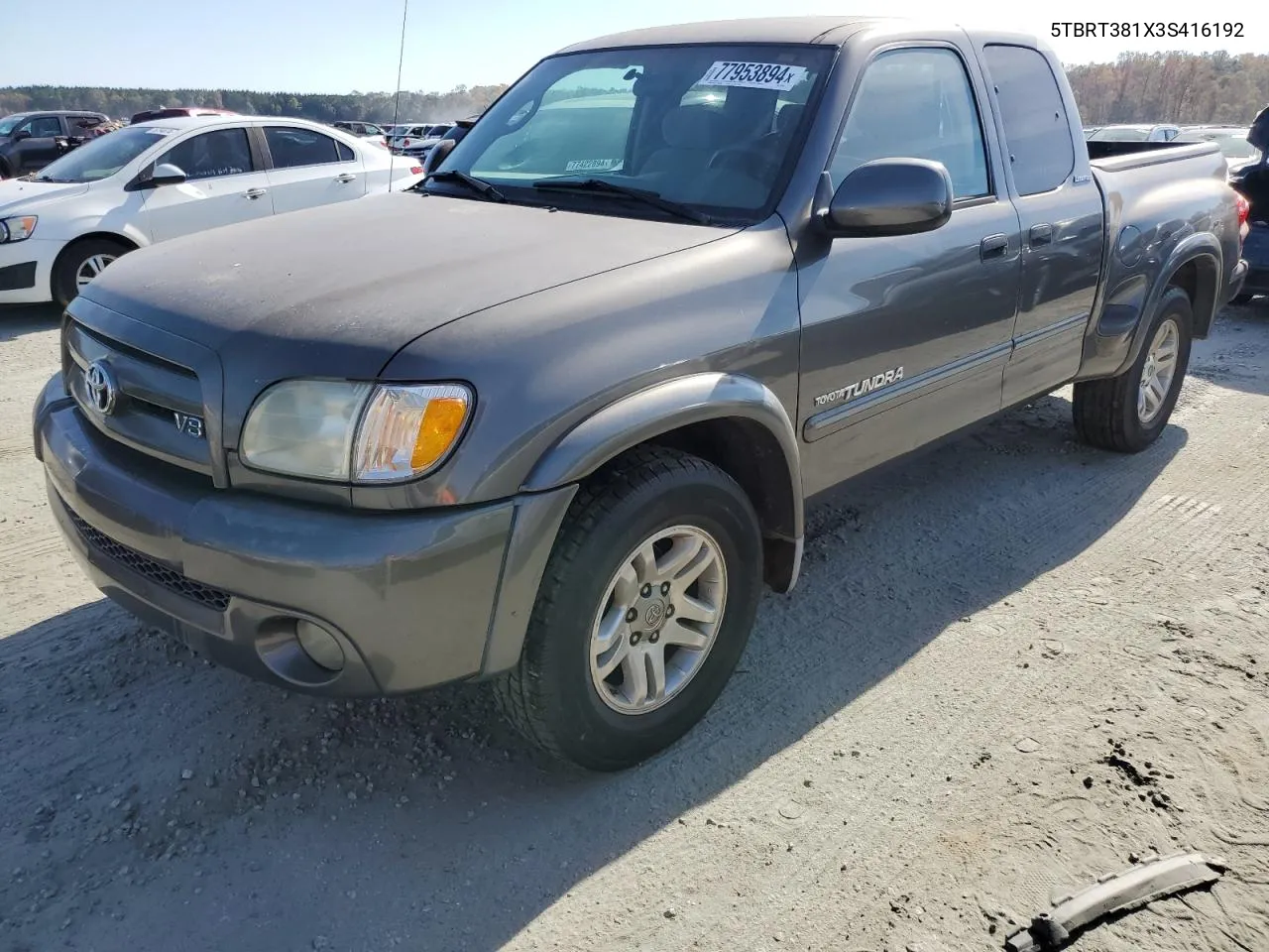 2003 Toyota Tundra Access Cab Limited VIN: 5TBRT381X3S416192 Lot: 77953894