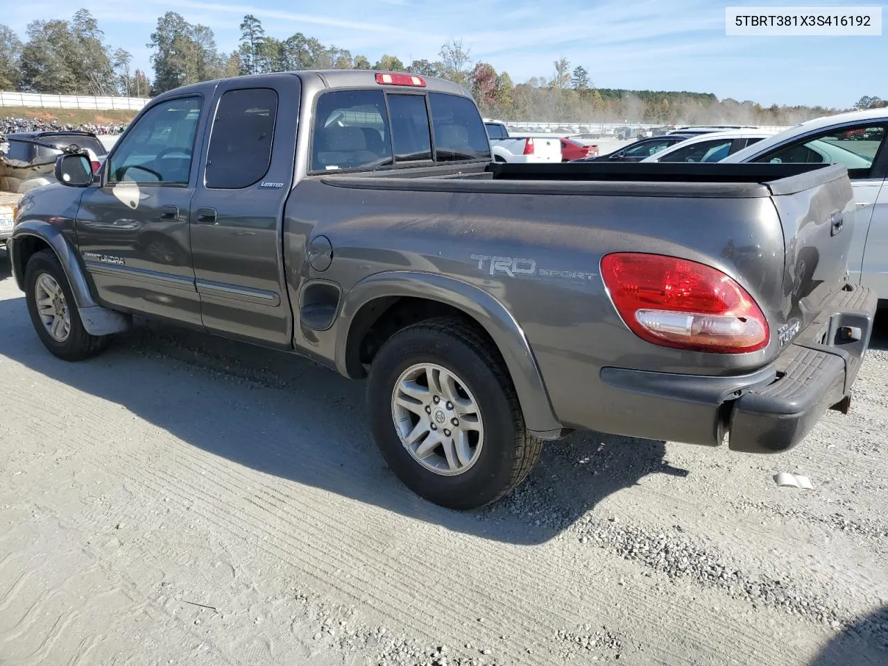 2003 Toyota Tundra Access Cab Limited VIN: 5TBRT381X3S416192 Lot: 77953894