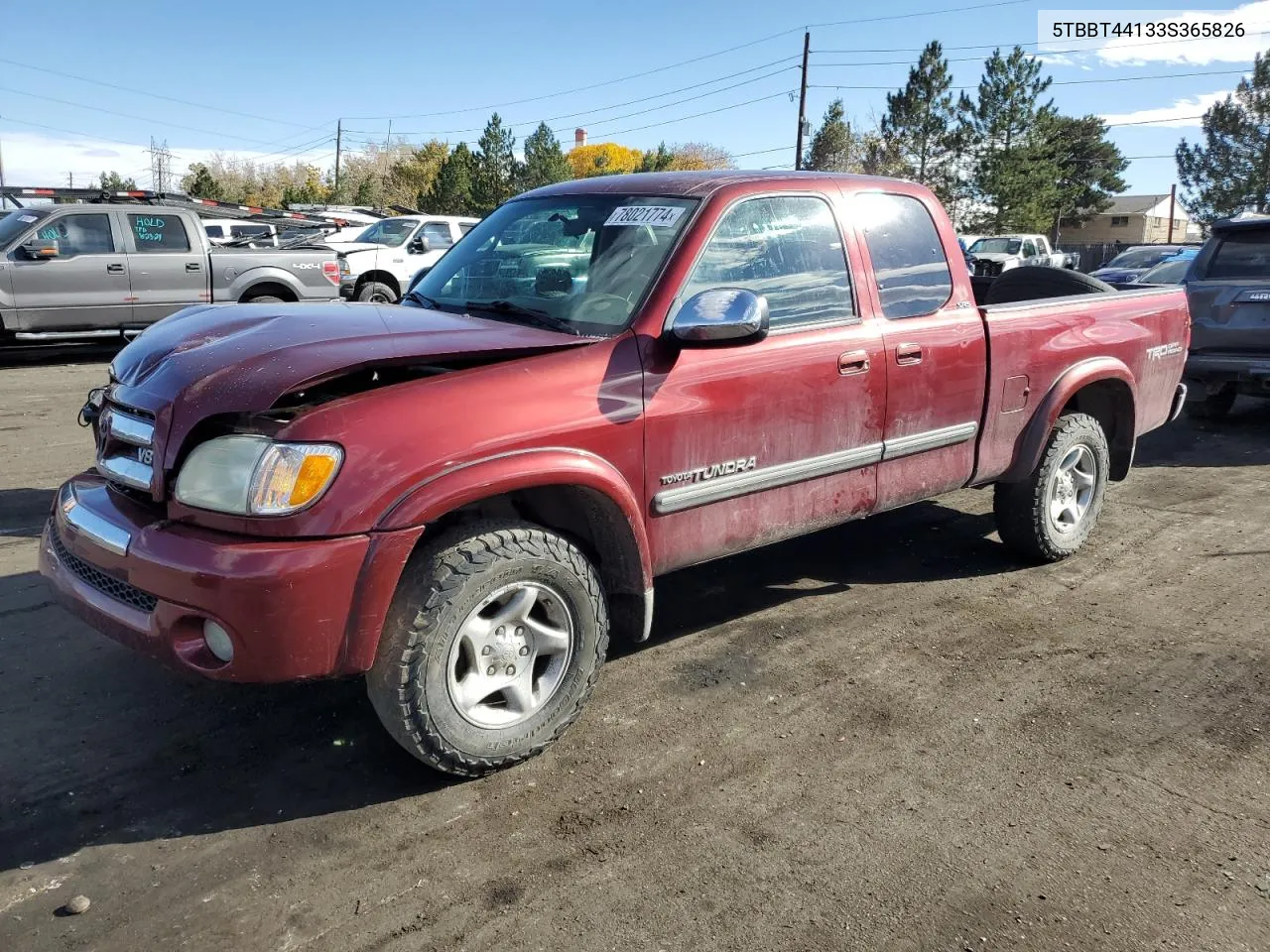 2003 Toyota Tundra Access Cab Sr5 VIN: 5TBBT44133S365826 Lot: 78021774