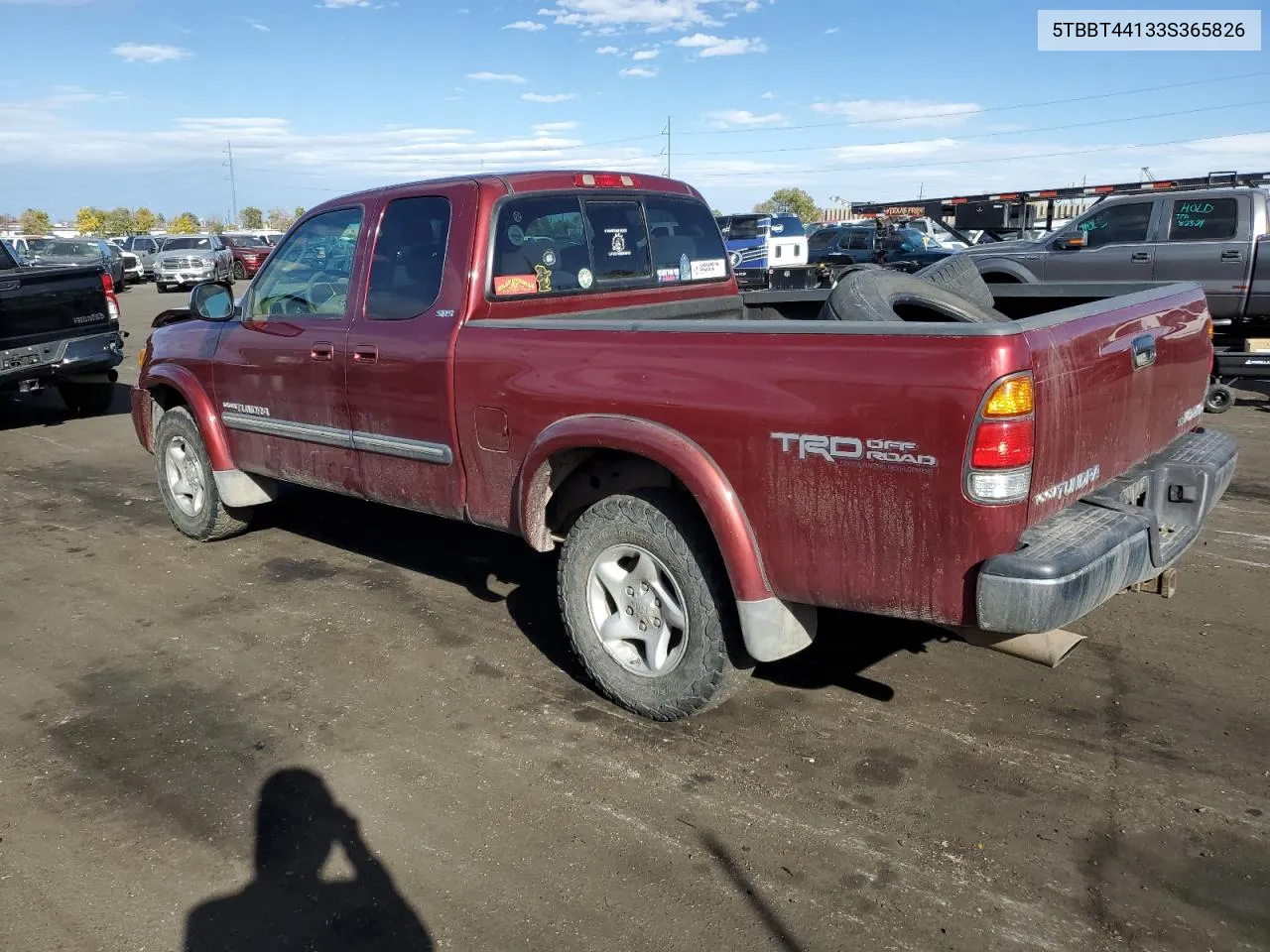 2003 Toyota Tundra Access Cab Sr5 VIN: 5TBBT44133S365826 Lot: 78021774