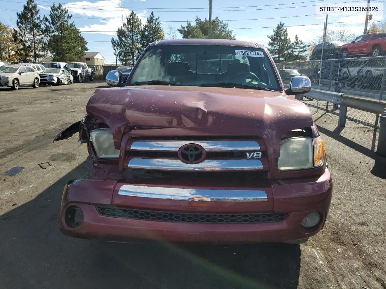 2003 Toyota Tundra Access Cab Sr5 VIN: 5TBBT44133S365826 Lot: 78021774