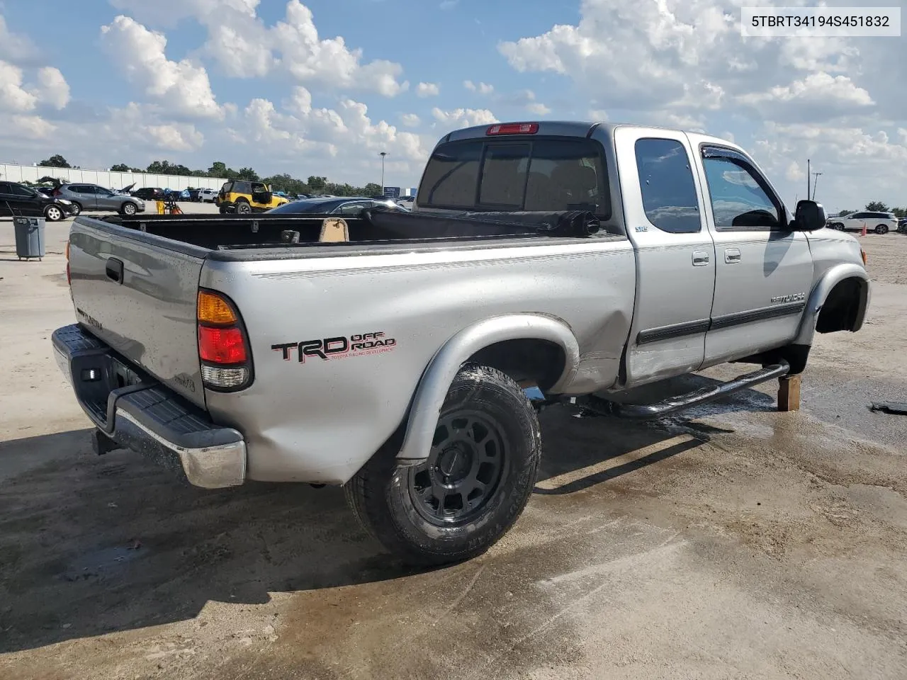 2004 Toyota Tundra Access Cab Sr5 VIN: 5TBRT34194S451832 Lot: 73830604