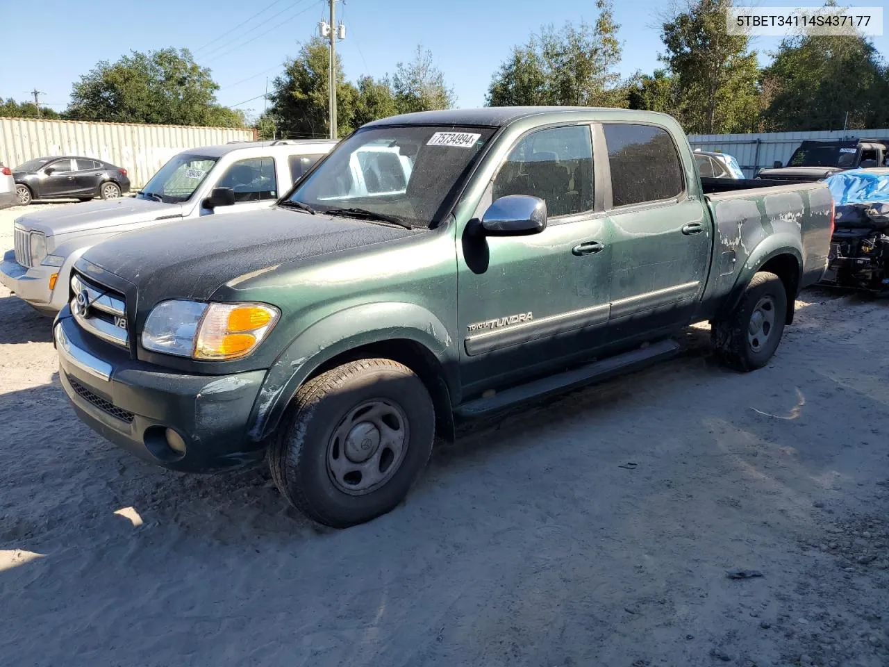 2004 Toyota Tundra Double Cab Sr5 VIN: 5TBET34114S437177 Lot: 75734994