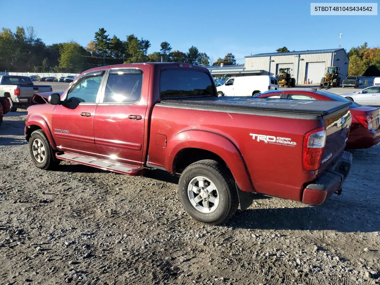 2004 Toyota Tundra Double Cab Limited VIN: 5TBDT48104S434542 Lot: 76390904