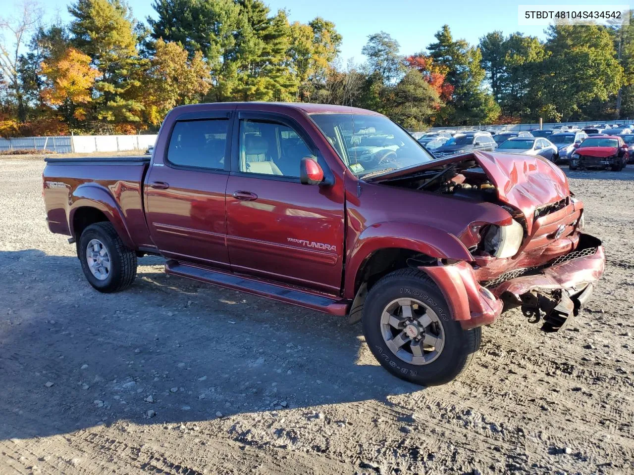 5TBDT48104S434542 2004 Toyota Tundra Double Cab Limited